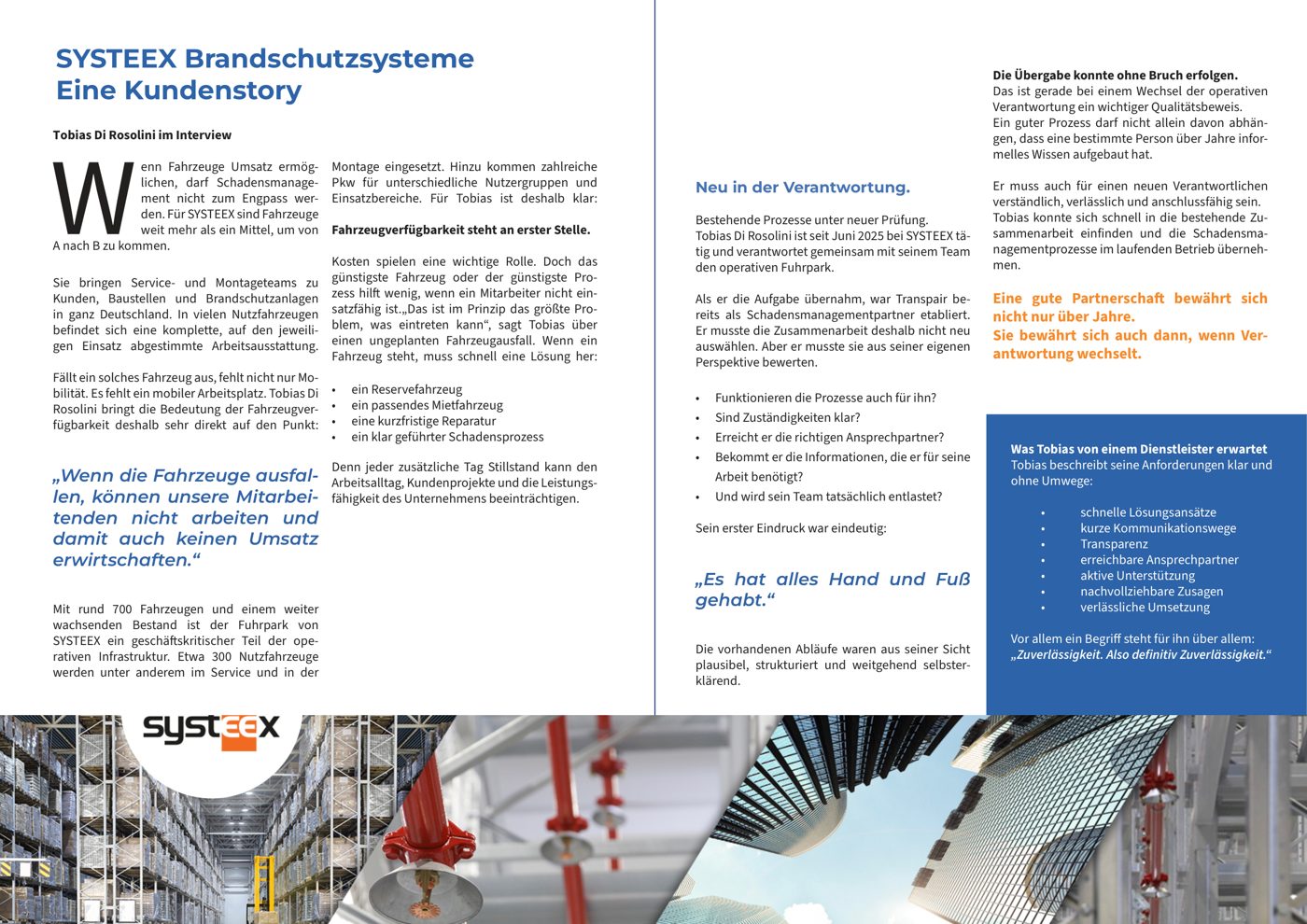 Doppelseite: Kundenstory SYSTEEX Brandschutzsysteme