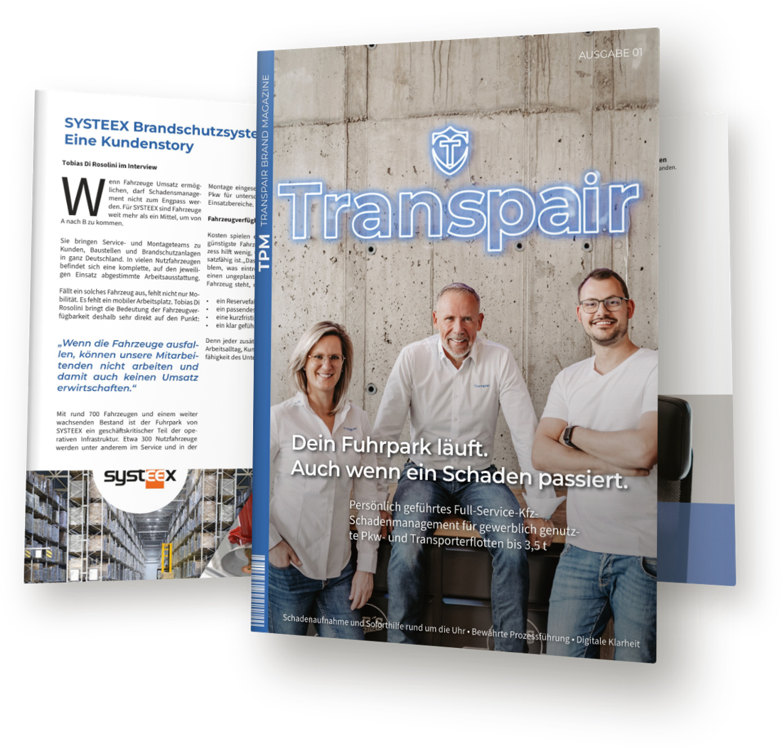 Transpair Brand Magazine, Ausgabe 01: Titelseite und zwei Innenseiten